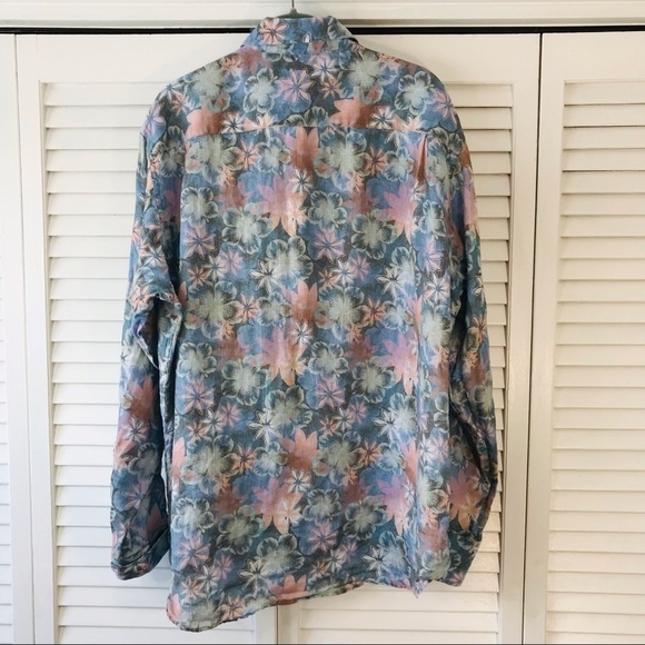 2/$50 MICHAEL’S Floral Linen Button Down Shirt Size Medium - Picture 5 of 8